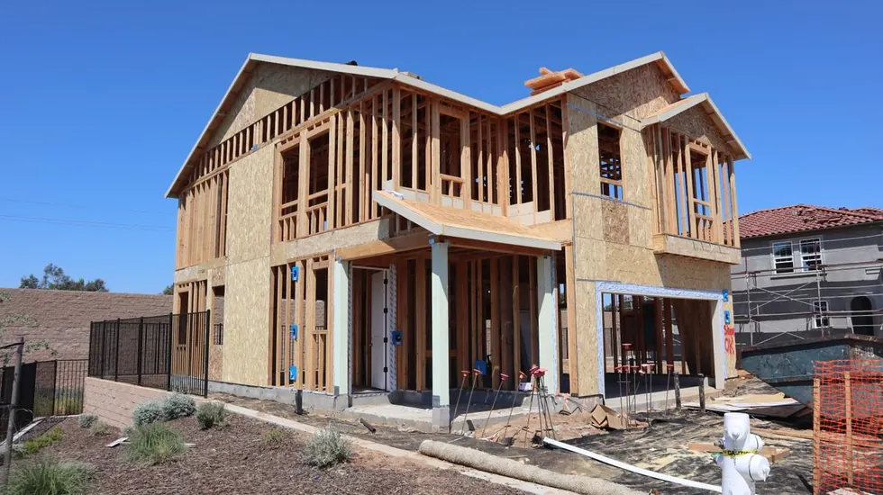 Two-story production home framed and sheathed
